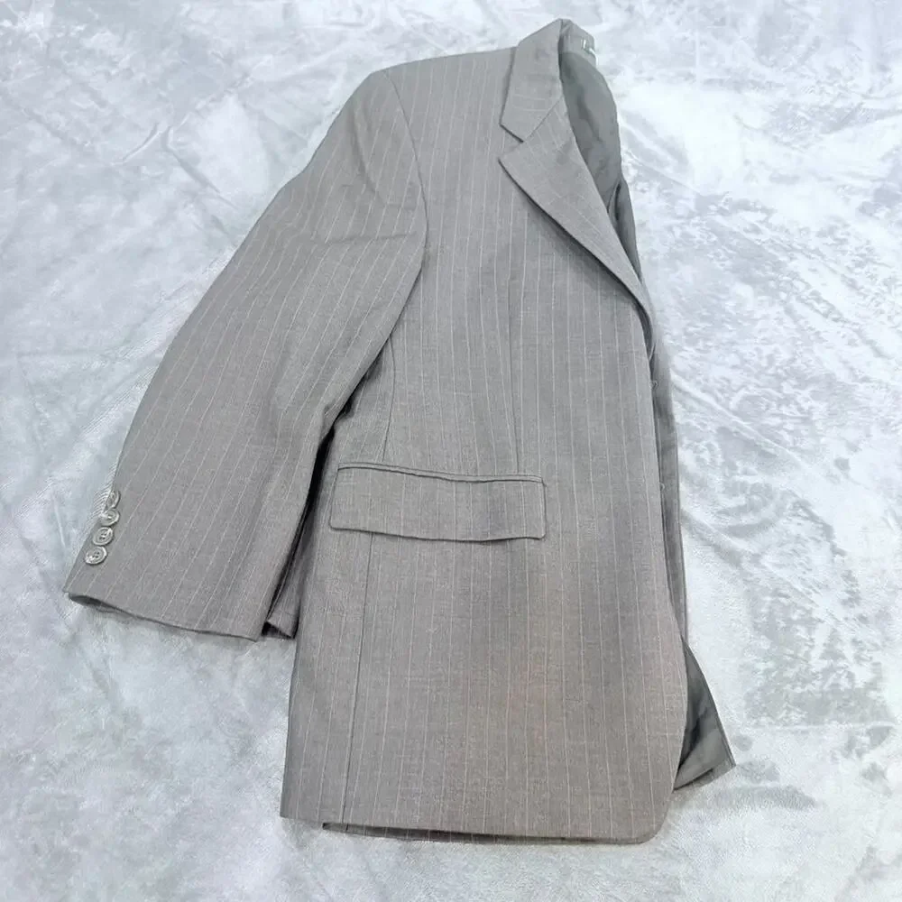 Vtg Lauren Ralph Lauren Pure Wool Blazer Sz 38s Gray Pin Strip Made In Canada